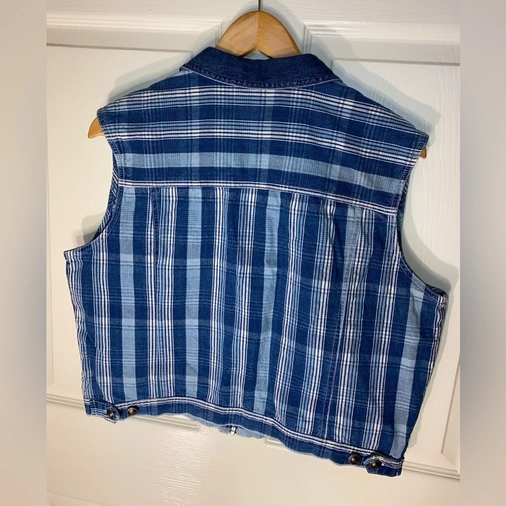 Crossroads Women's Denim Vest, Plaid, Size Large, 90s Y2K, Hipster, Summer - Picture 9 of 12